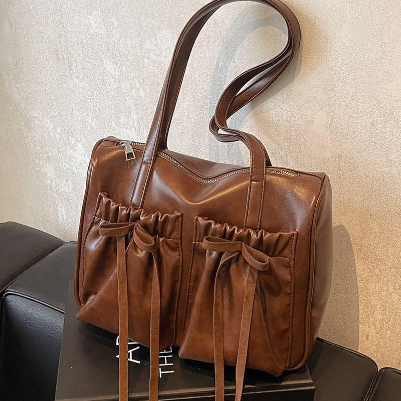 Faux Leather Ribbon Accent Shoulder Bag Product Image