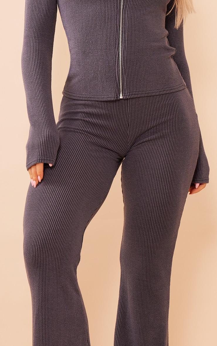Charcoal Two Tone Rib High Waist Flares Product Image