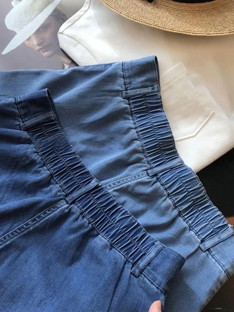 High Waist Straight Leg Denim Shorts Product Image