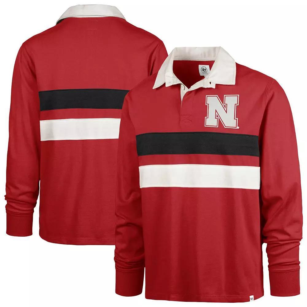Men's '47 Scarlet Nebraska Huskers Clubhouse Knox Thames Long Sleeve Rugby Polo, Size: Medium, Red Product Image