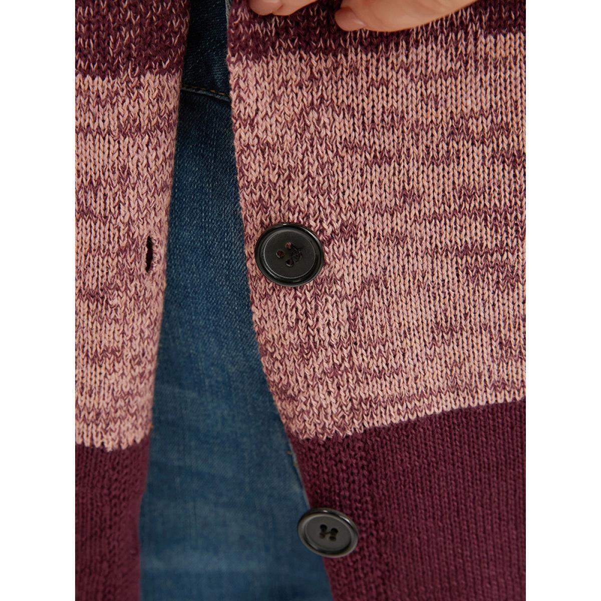 Plus Size Colorblock Contrast Pointelle Knit Button Front Heather Cardigan RedViolet Women Casual Loose Long Sleeve Dailywear Cardigans BloomChic 30/6X Product Image