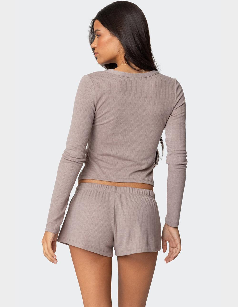 EDIKTED Keely Pointelle Henley Top Product Image