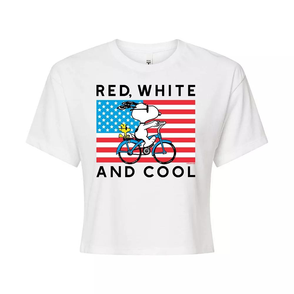 Juniors Peanuts Bike Riding Snoopy Red, White & Cool Cropped Tee, Girls Product Image