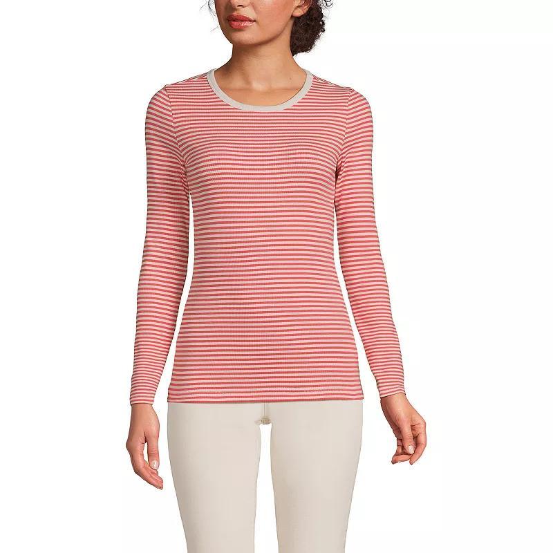 Women's Lands' End Micro Rib Tee, Size: Large, Blue Mini Stripe Product Image
