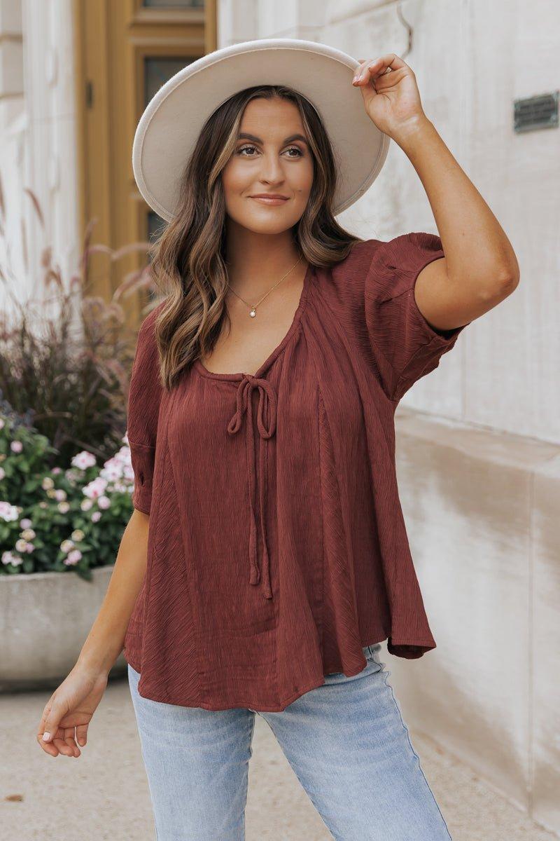 Wine Textured Boho Blouse - FINAL SALE Product Image