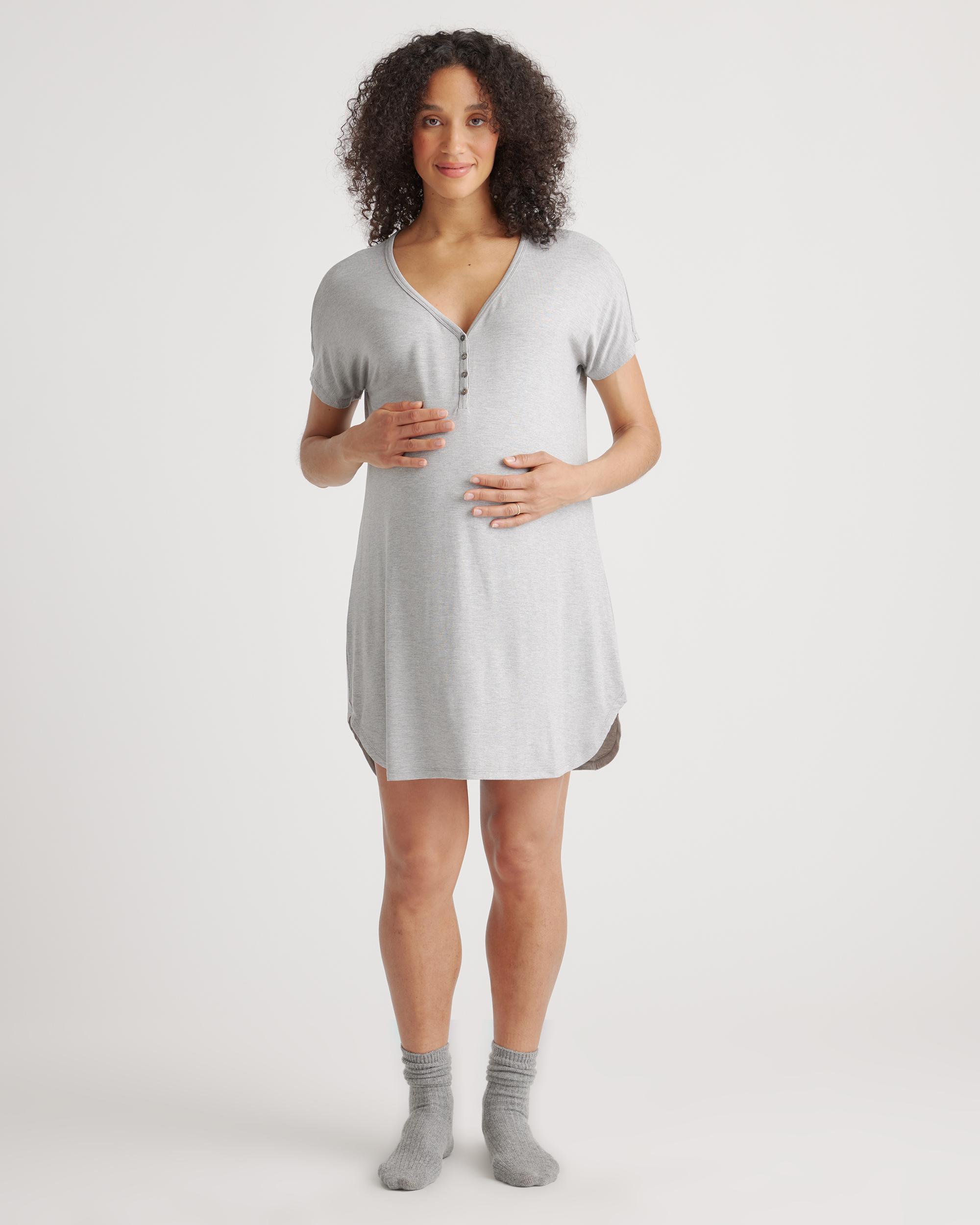 Quince | Women's Bamboo Jersey Maternity & Nursing Button Front Nightgown and Robe Set Size XL Product Image