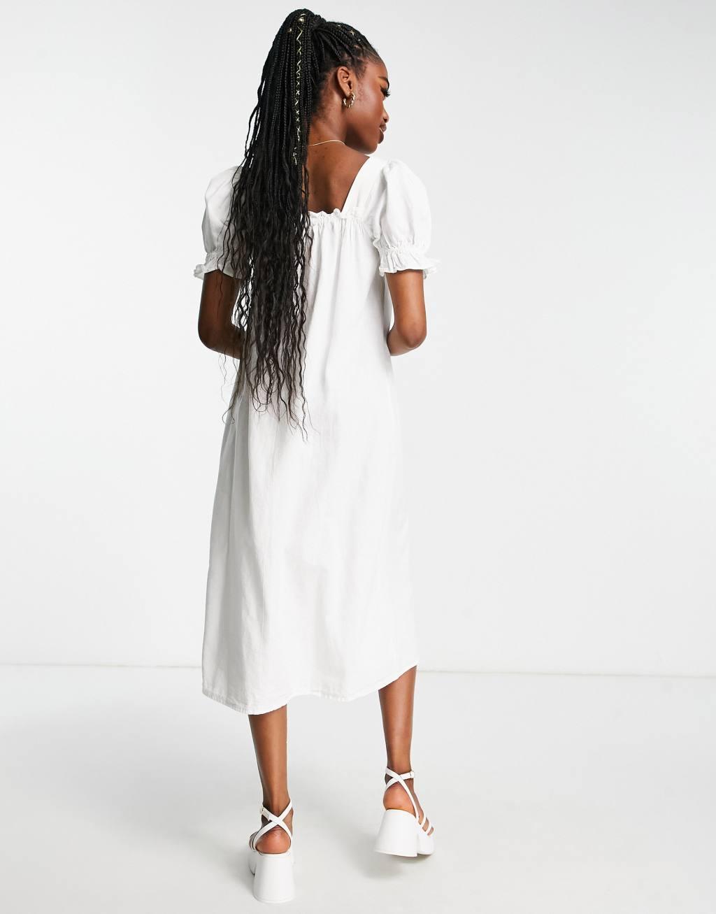 Pieces exclusive puff sleeve midi button through dress Product Image
