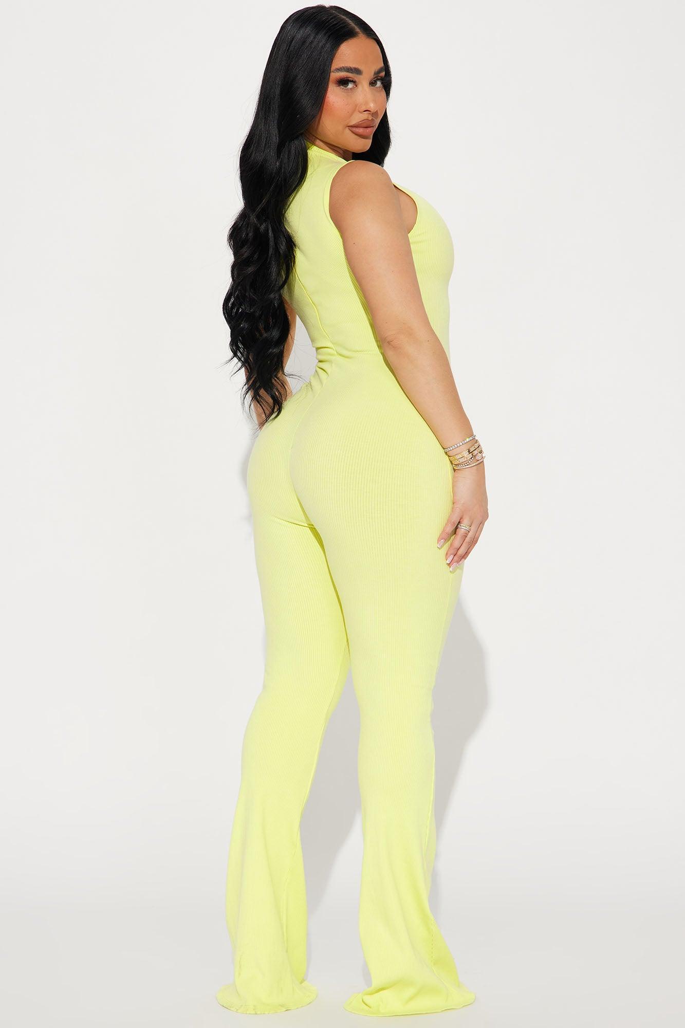 Amber Snatched Flare Jumpsuit - Citron Product Image