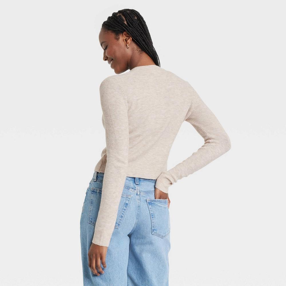 Womens Button-Front Cardigan - Universal Thread Tan XL: Recycled Polyester, Midweight, Crew Neck, Long Sleeve Product Image