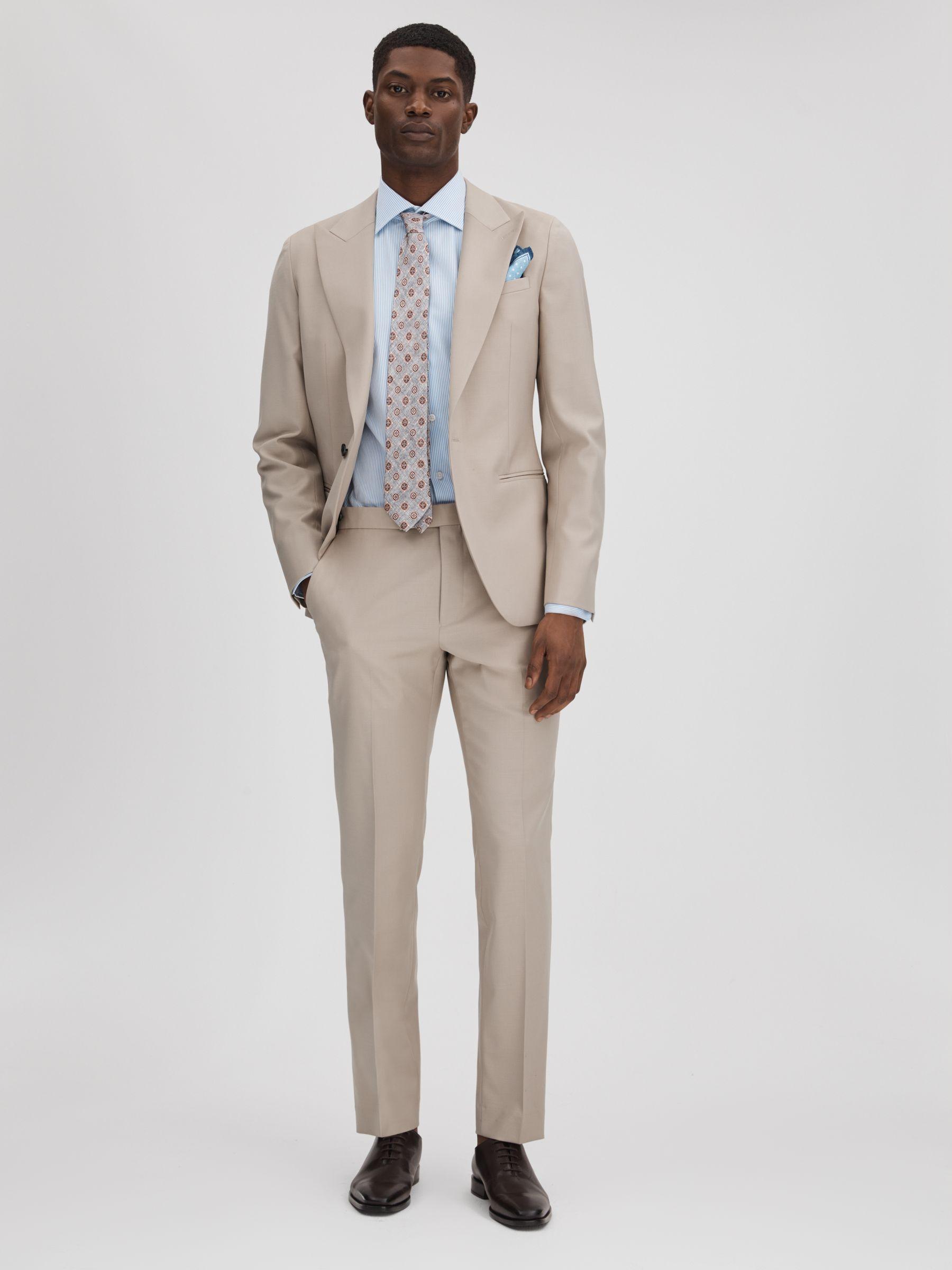 Slim Fit Wool Blend Single Breasted Blazer in Stone Product Image