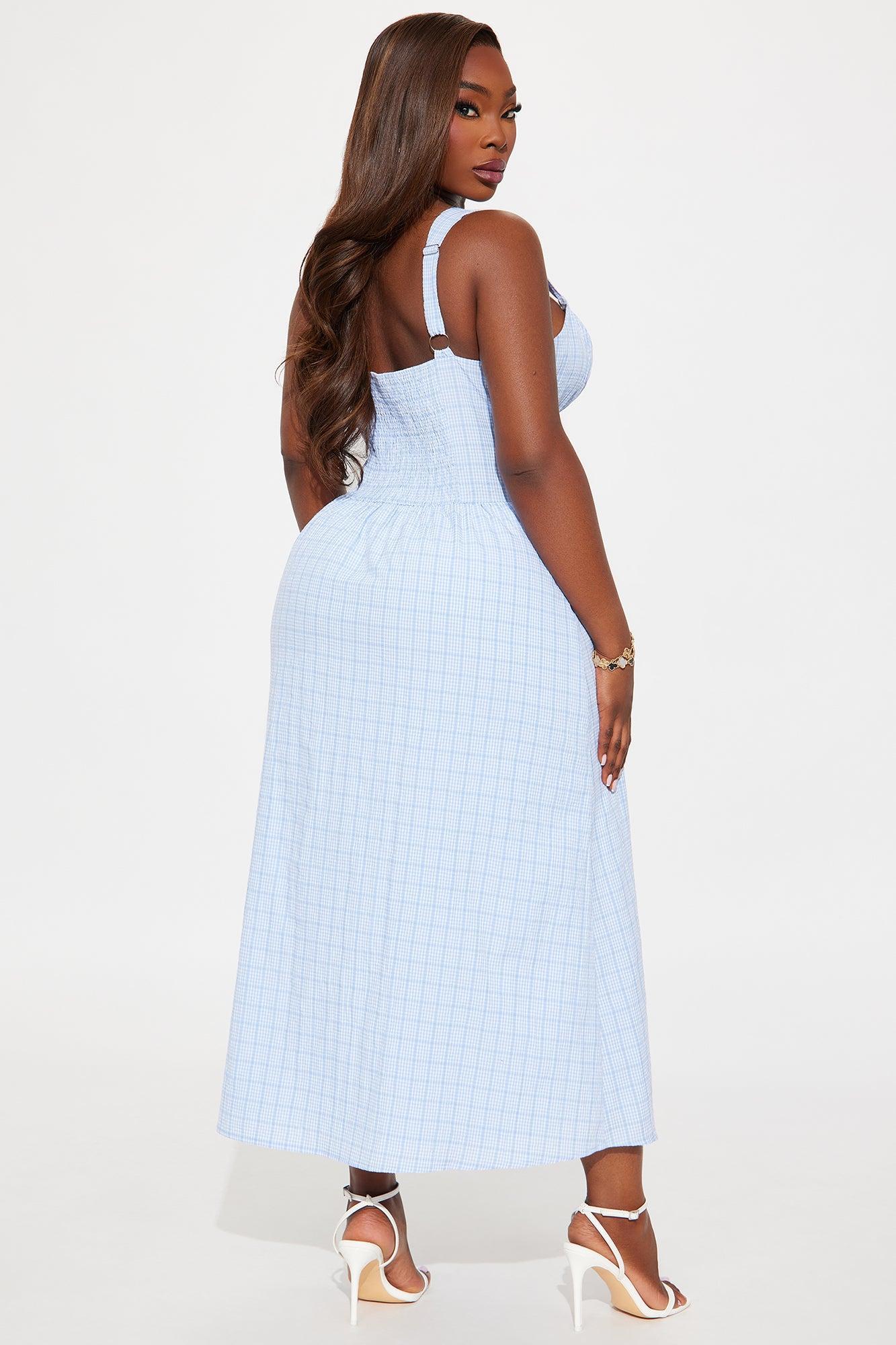 In The Moment Gingham Midi Dress - Blue/combo Product Image