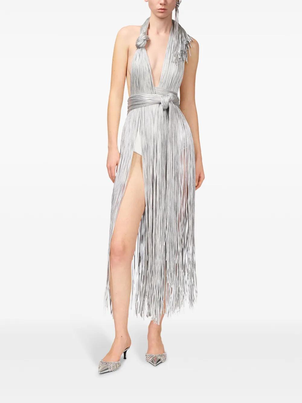 metallic fringed halter minidress Product Image