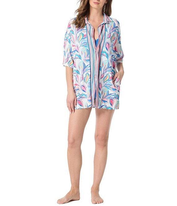 Beach House Harper Point Collar Drop Sleeves Button Front Shirt Swim Cover-Up Product Image