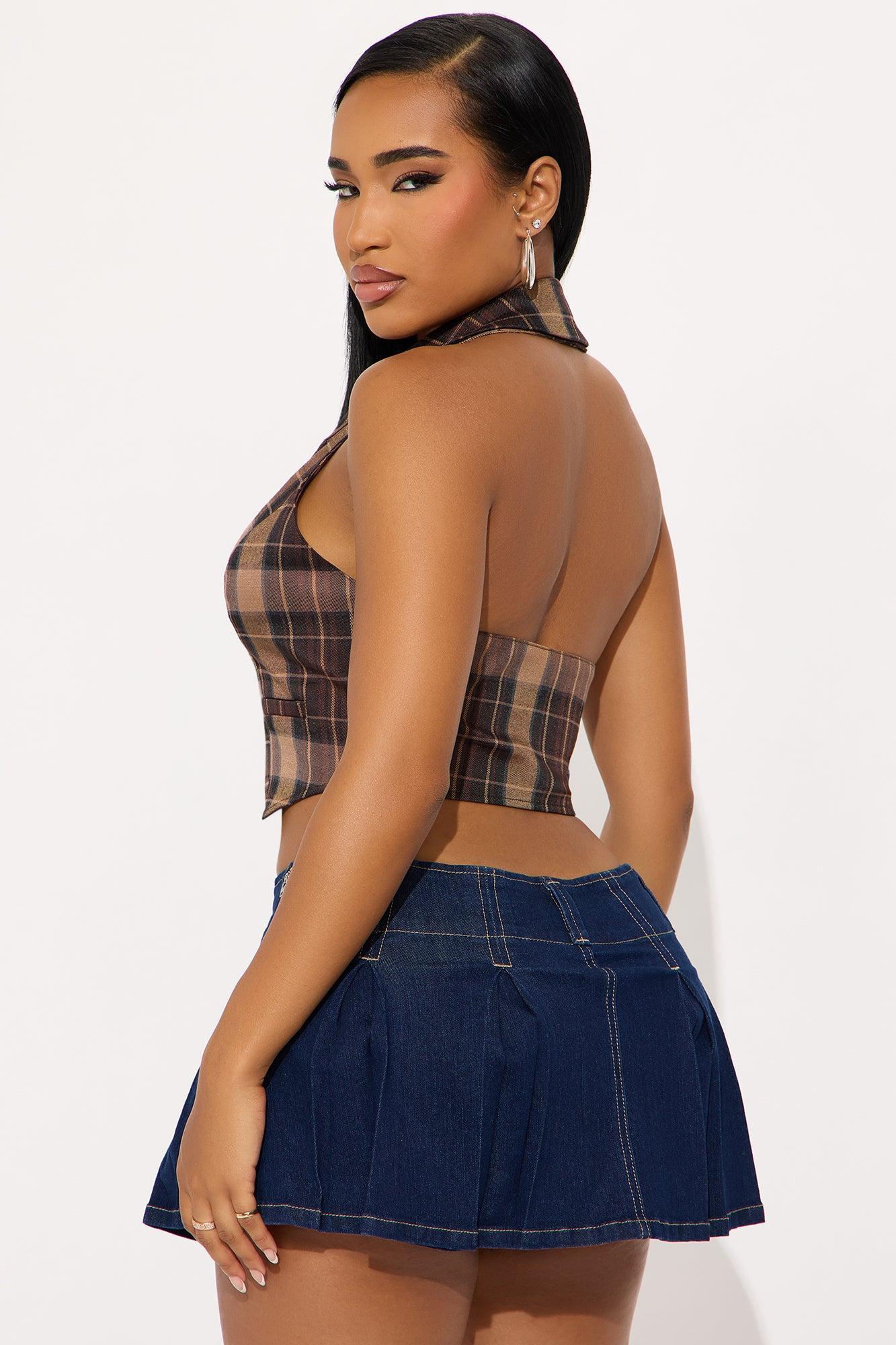 Feeling Good Plaid Halter Top - Brown/combo Product Image