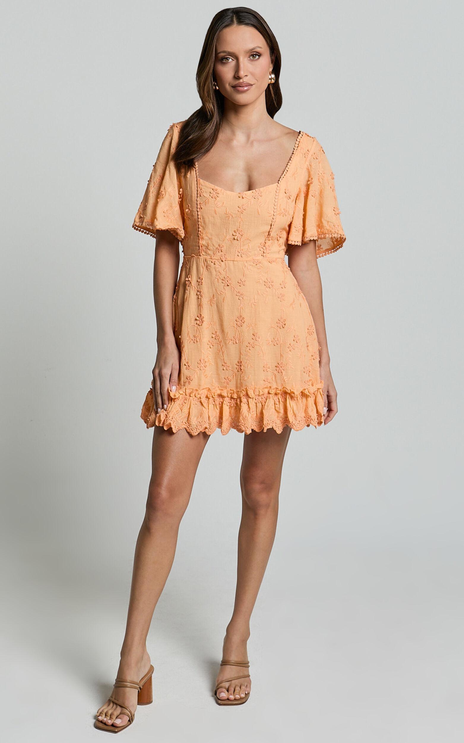 Fancy A Spritz Mini Dress - Square Neck Dress in Peach Fuzz Product Image