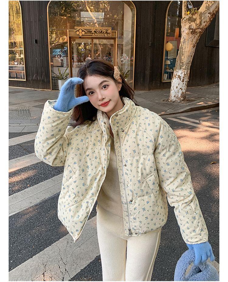 Floral Print Padded Zip Jacket Product Image