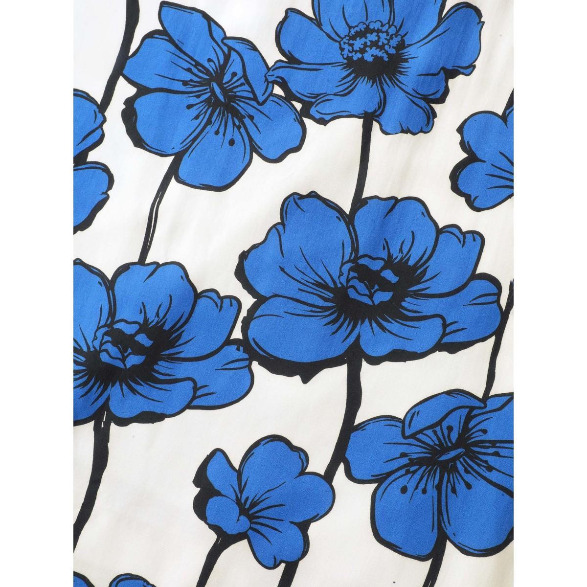 Plus Size Large Floral Print Notched Collar Midi Dress Mediumblue Women Notched collar Short sleeve Curvy BloomChic 28/5X Product Image