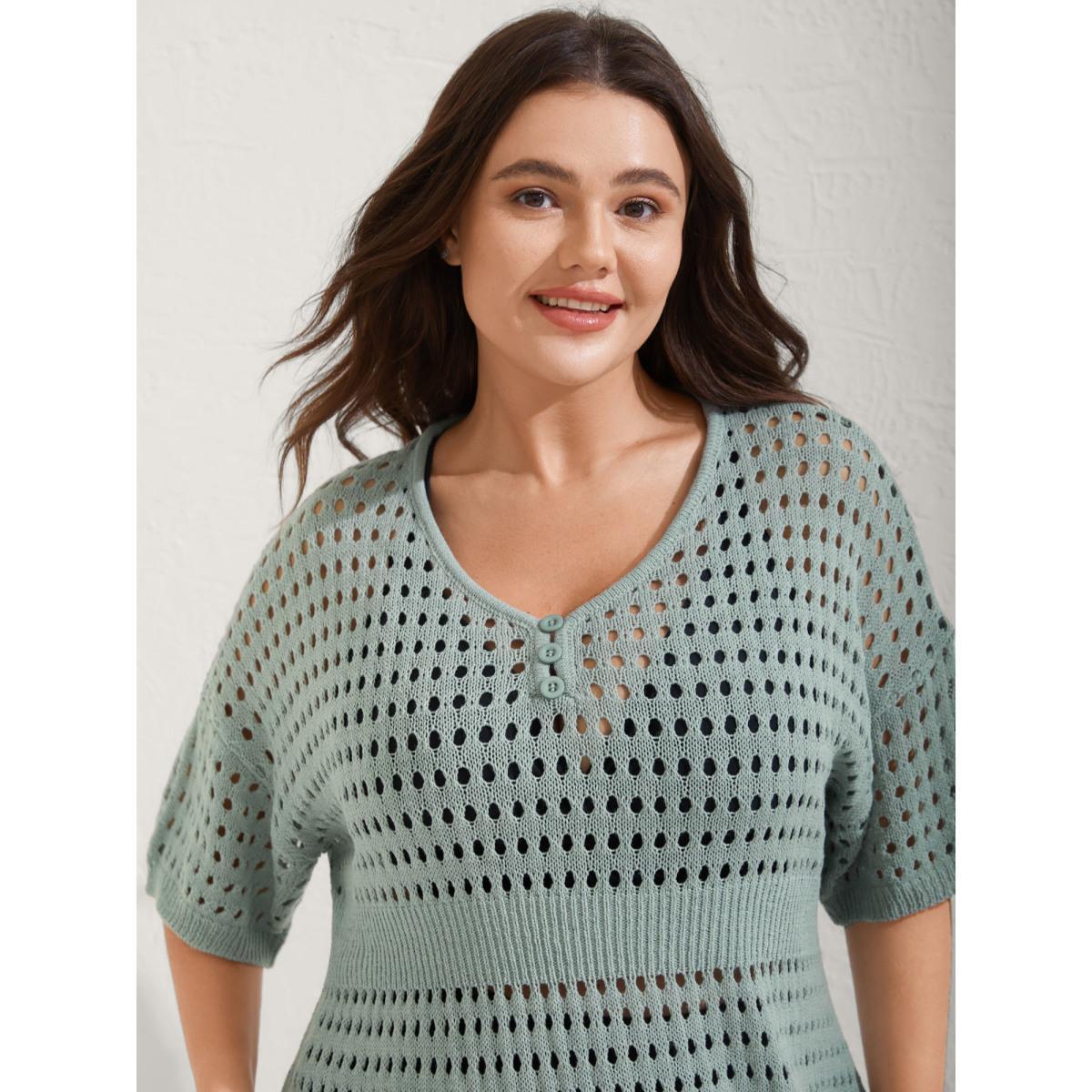 Plus Size Cut-Out Waist-Cinched Button Swim Cover-Up Women's Swimwear Mint Beach Loose Cut-Out Curve Swim Cover Ups BloomChic 22-24/3X Product Image