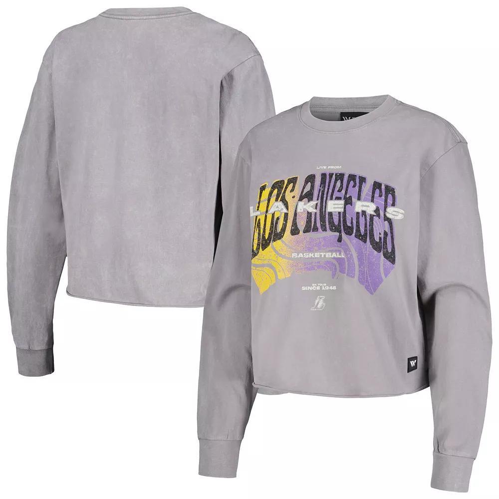 Women's The Wild Collective  Gray Los Angeles Lakers Band Cropped Long Sleeve T-Shirt, Size: Large, Grey Product Image