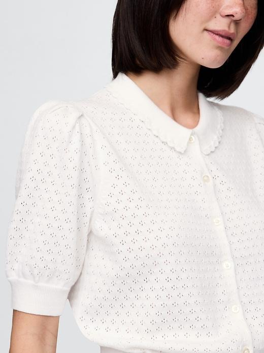100% Cotton Cropped Pointelle Cardigan Product Image