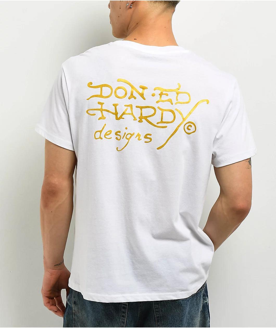 Ed Hardy Crouching Panther Rhinestone White T-Shirt Product Image