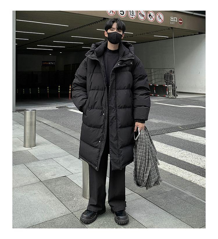 Plain Hooded Midi Zip Puffer Coat Product Image
