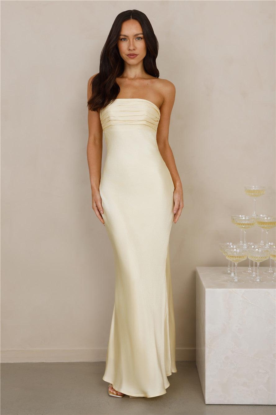 The Seraphina Strapless Satin Maxi Dress Yellow Product Image
