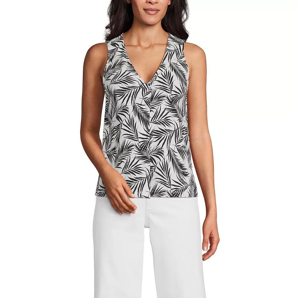 Women's Lands' End Lightweight Jersey V-Neck Tank Top, Size: Large, Ivory Black Palm Product Image