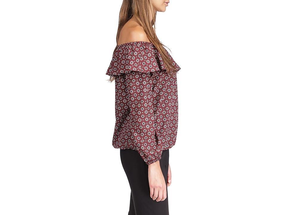 MICHAEL Michael Kors Petite Off Shoulder Peasant Top (Merlot) Women's Clothing Product Image
