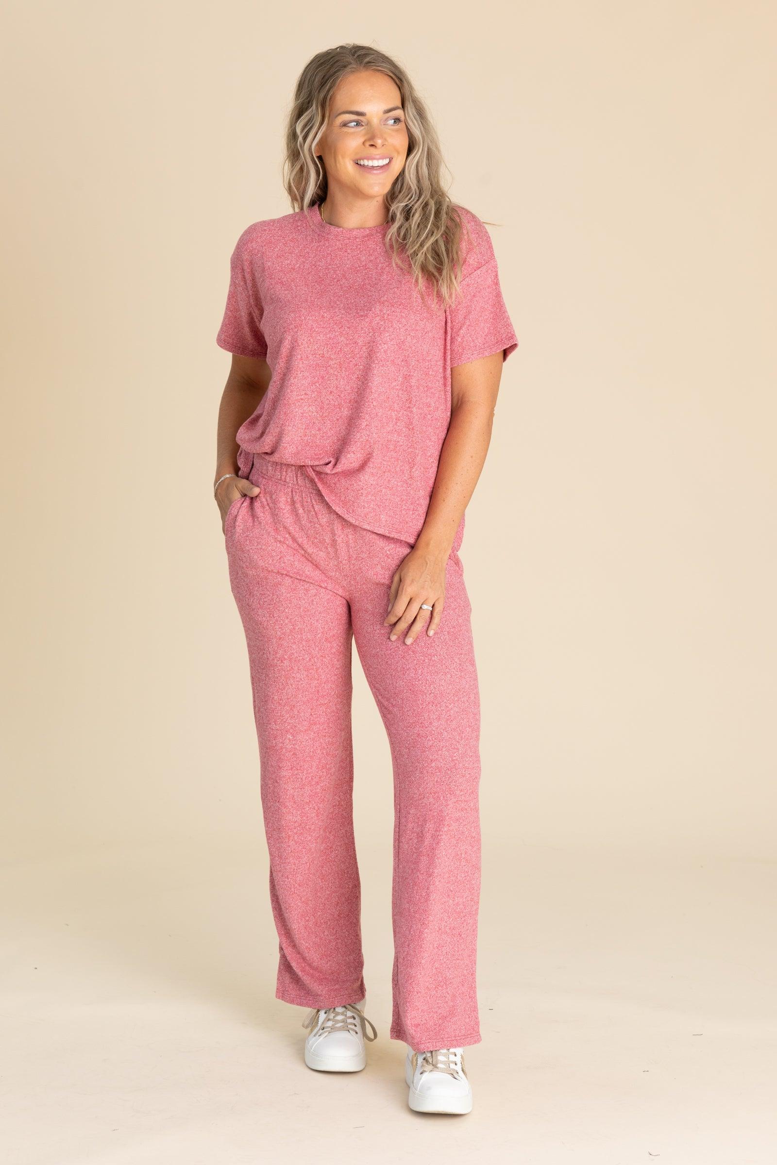 Soft Melange Short Sleeve Top And Pants Sets Product Image