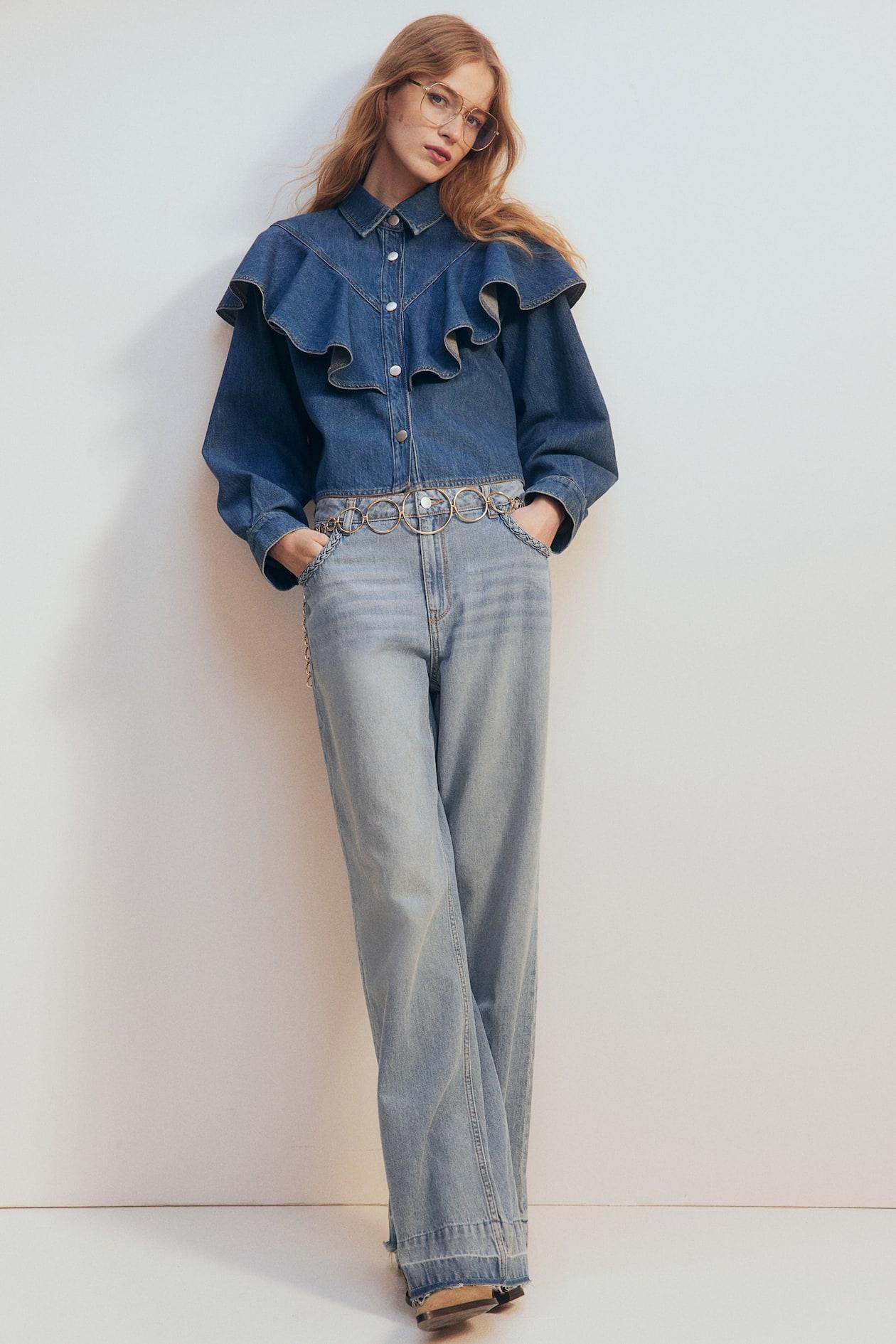 Flounce-Trimmed Denim Shirt Product Image