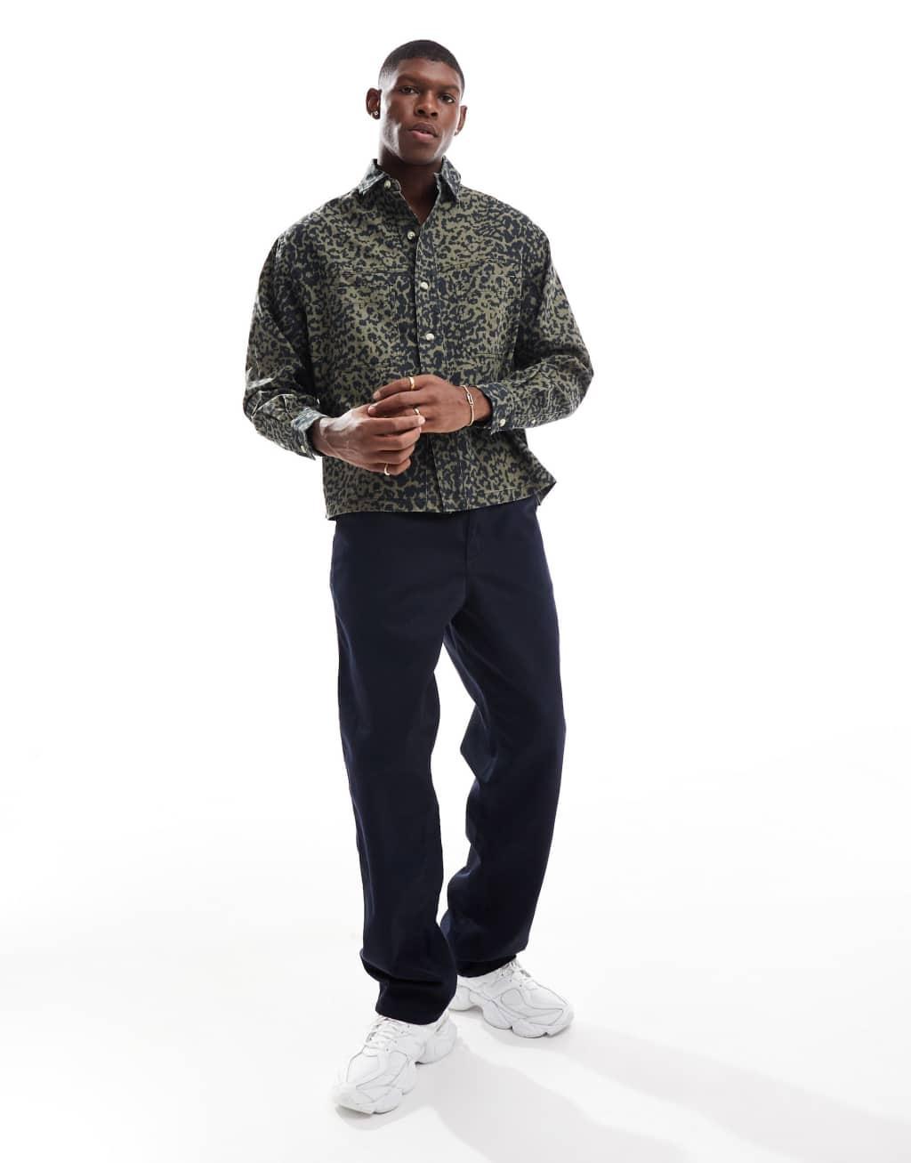 ASOS DESIGN oversized shirt with leopard print in brown Product Image