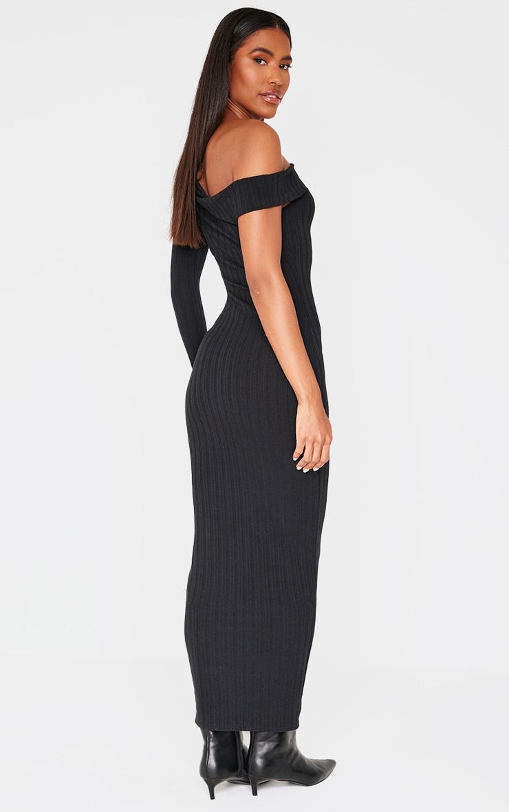 Black Ribbed Asymmetric Maxi Dress Product Image