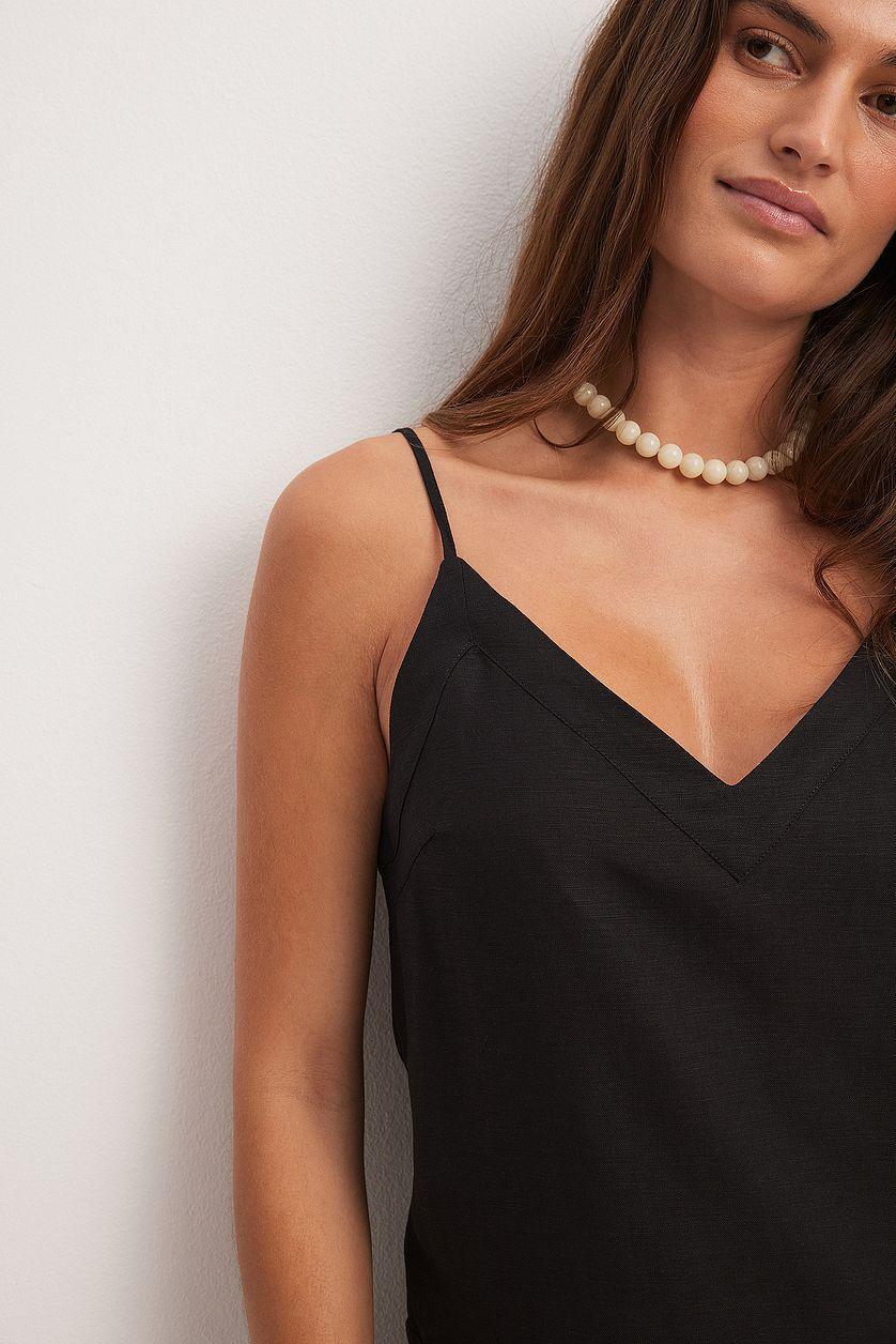 Linen Blend V-neck Mini Dress Product Image
