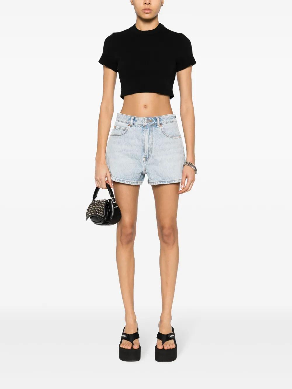 logo-embroidered denim shorts Product Image
