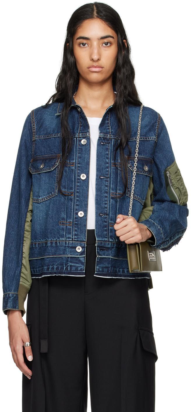 SACAI Contrast Denim Bomber Jacket In Blue Product Image