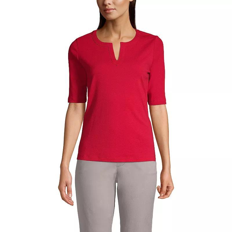 Womens Lands End Modern Half Sleeve Splitneck Top Blue Shadow Product Image