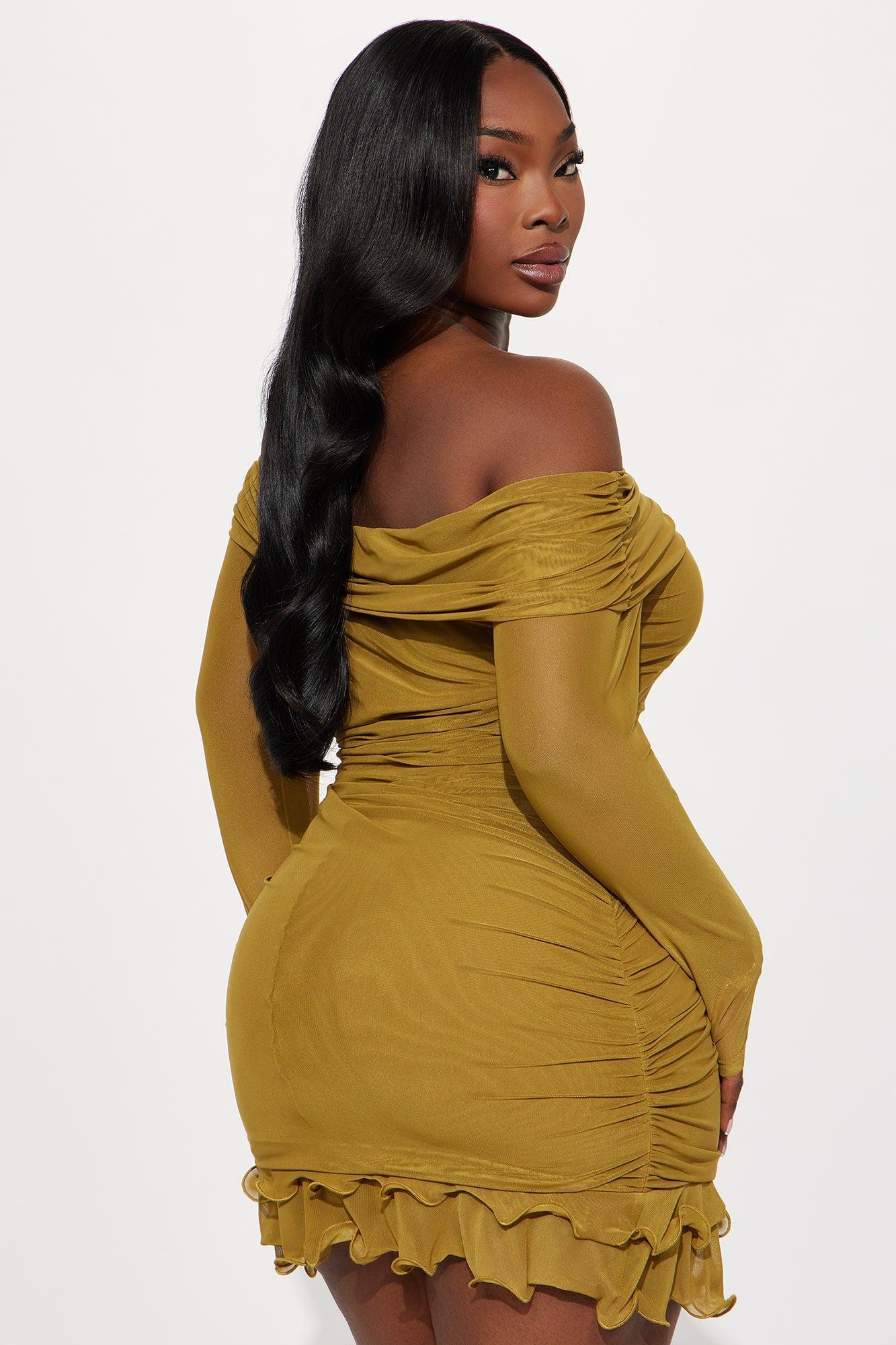 Tessa Mesh Off Shoulder Mini Dress - Chartreuse Female Product Image