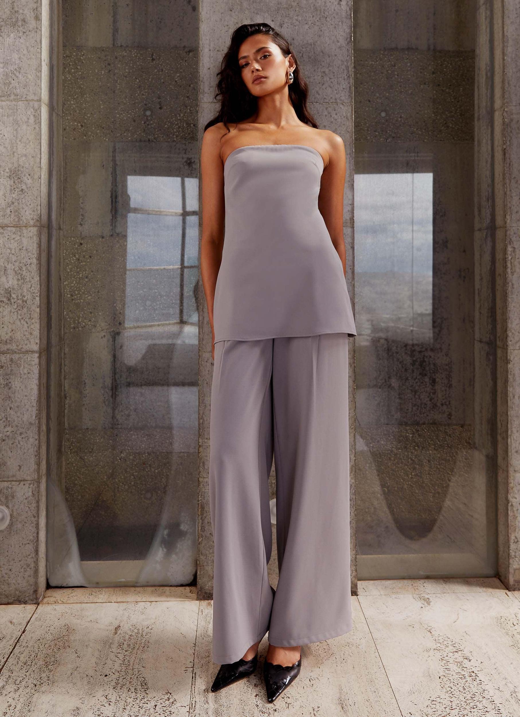 Rachel Strapless Mini Dress - Grey Product Image