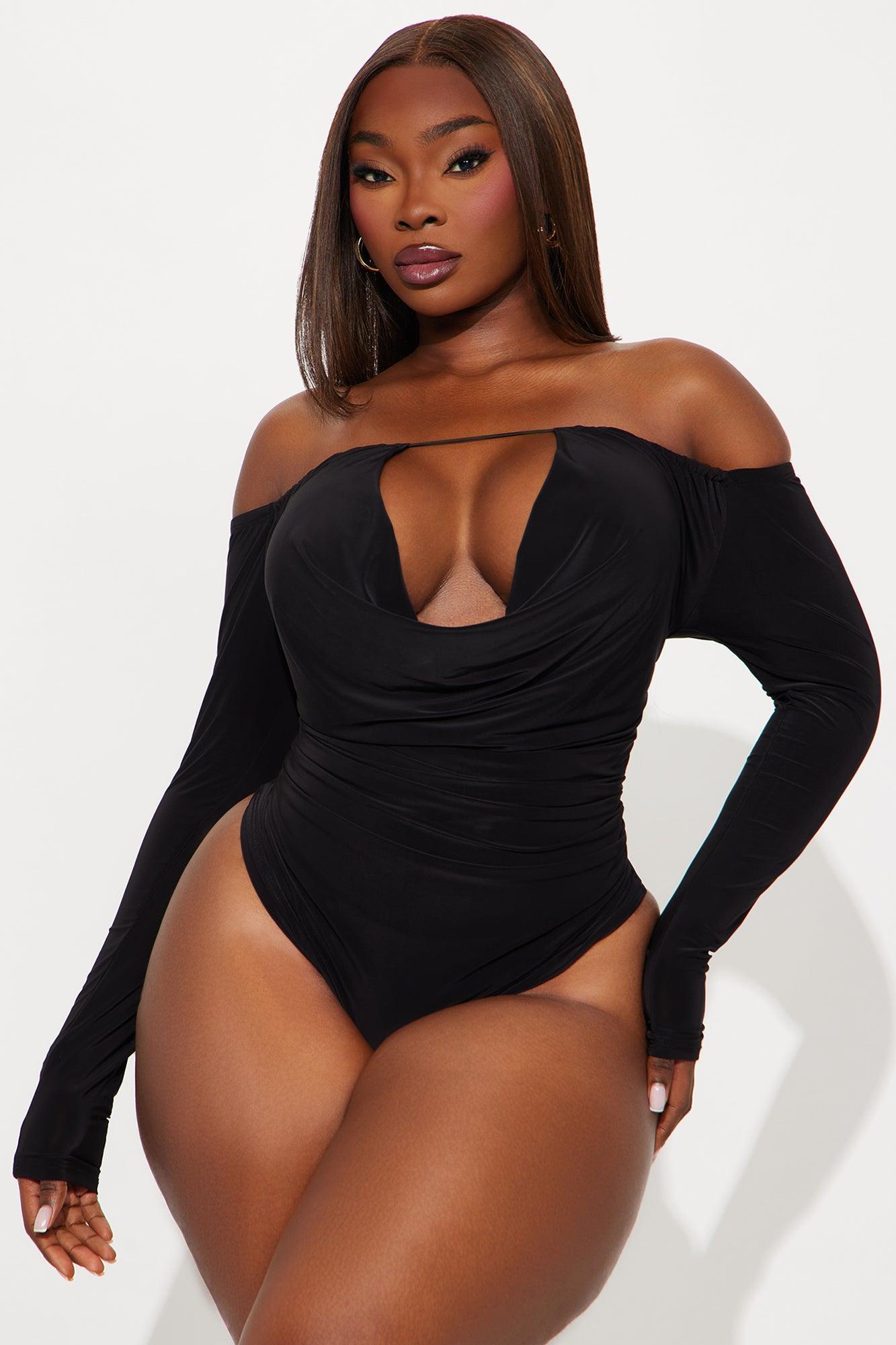 High-Profile Long Sleeve Off Shoulder Bodysuit - Black Product Image