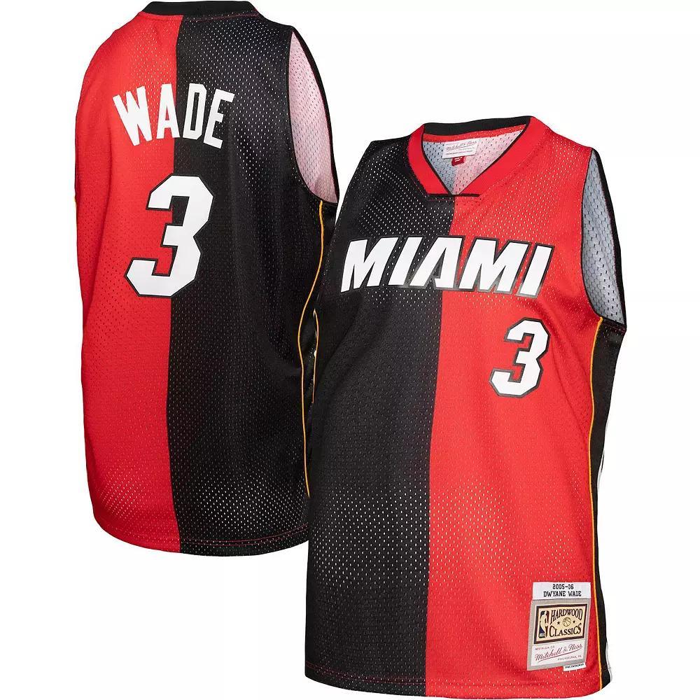 Men's Mitchell & Ness Dwyane Wade Black/Red Miami Heat Big & Tall Hardwood Classics 2005-06 Split Swingman Jersey, Size: 3XB Product Image