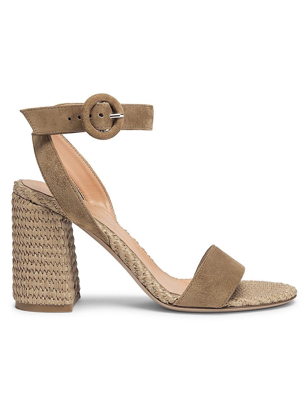 Womens Marbella 85MM Raffia-Trimmed Suede Sandals Product Image