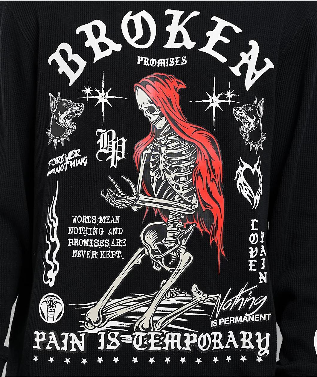 Broken Promises Temporary Black Thermal Long Sleeve T-Shirt Product Image