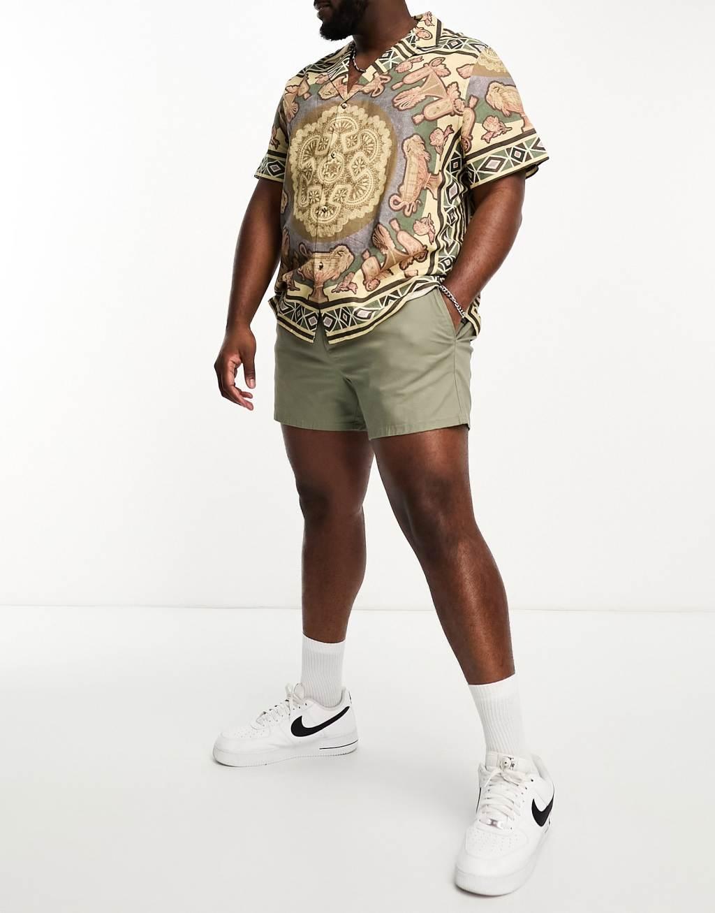 ASOS DESIGN slim chino shorts in shorter length in light khaki  Product Image