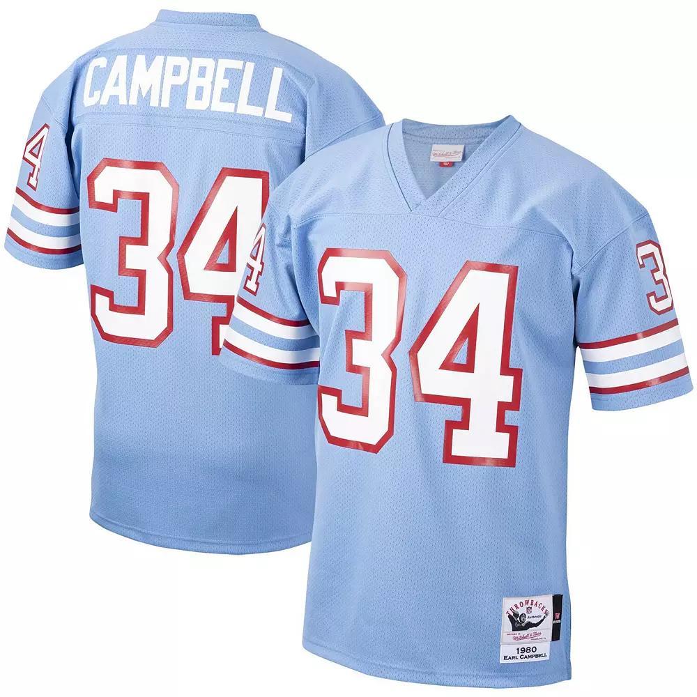 Men's Mitchell & Ness Earl Campbell Light Blue Houston Oilers 1980 Authentic Throwback Retired Player Jersey, Size: 44, Nfl Light Product Image