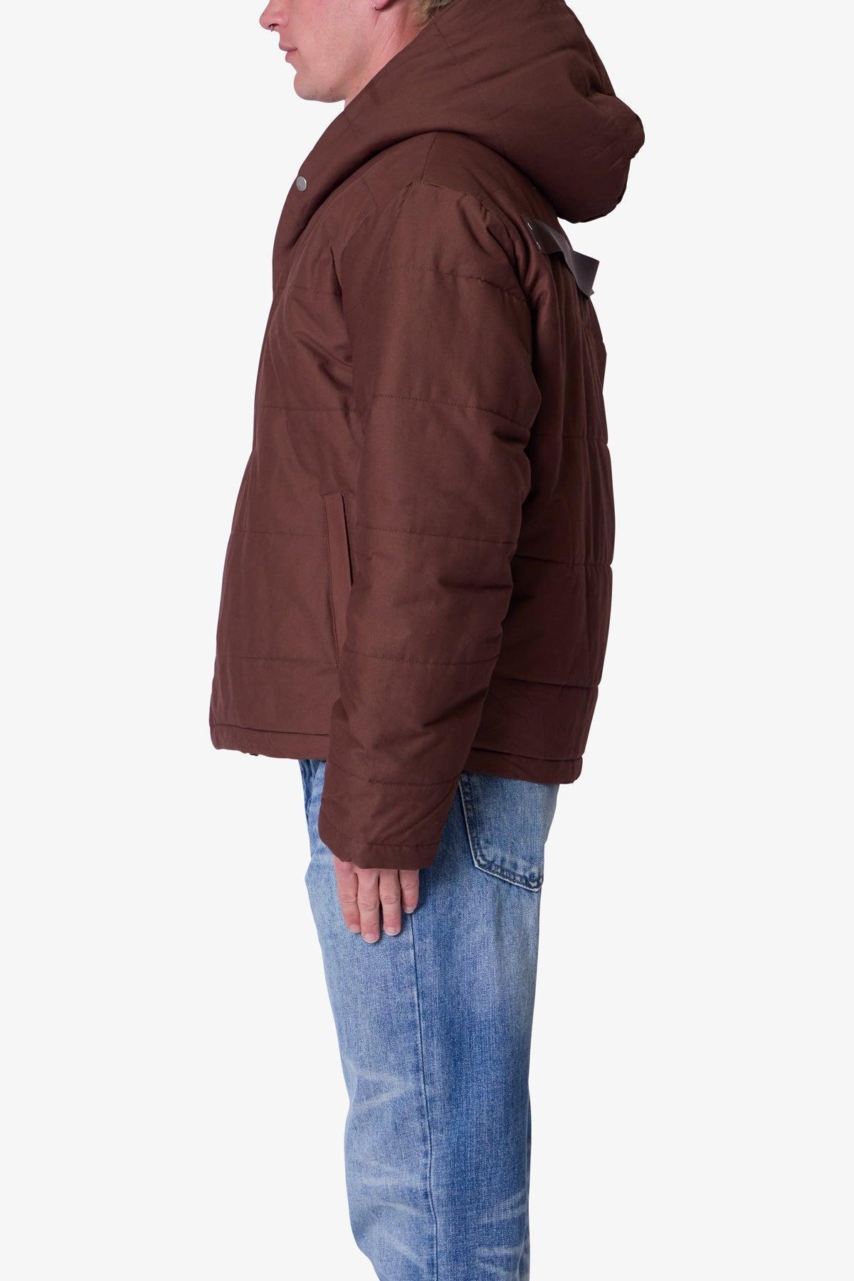 Crossed Trench Puffer Jacket - Brown Product Image