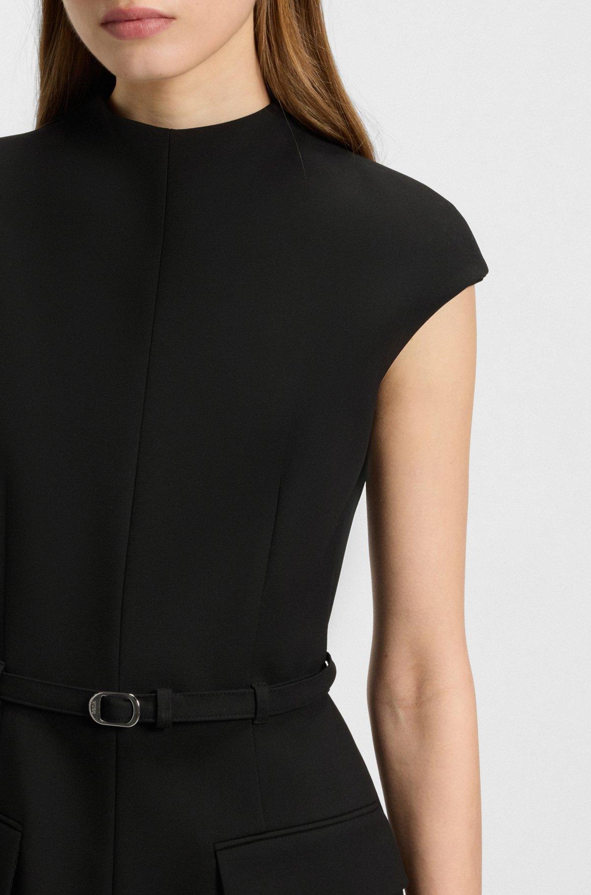 HUGO - Belted mock-neck dress with subtle shoulder padding - Black Product Image