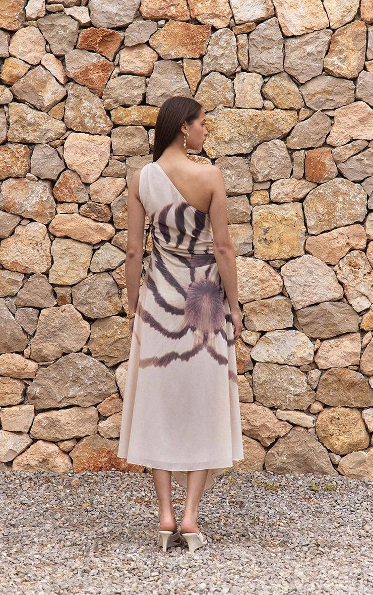 Almond Printed Chiffon One Shoulder Maxi Dress Product Image