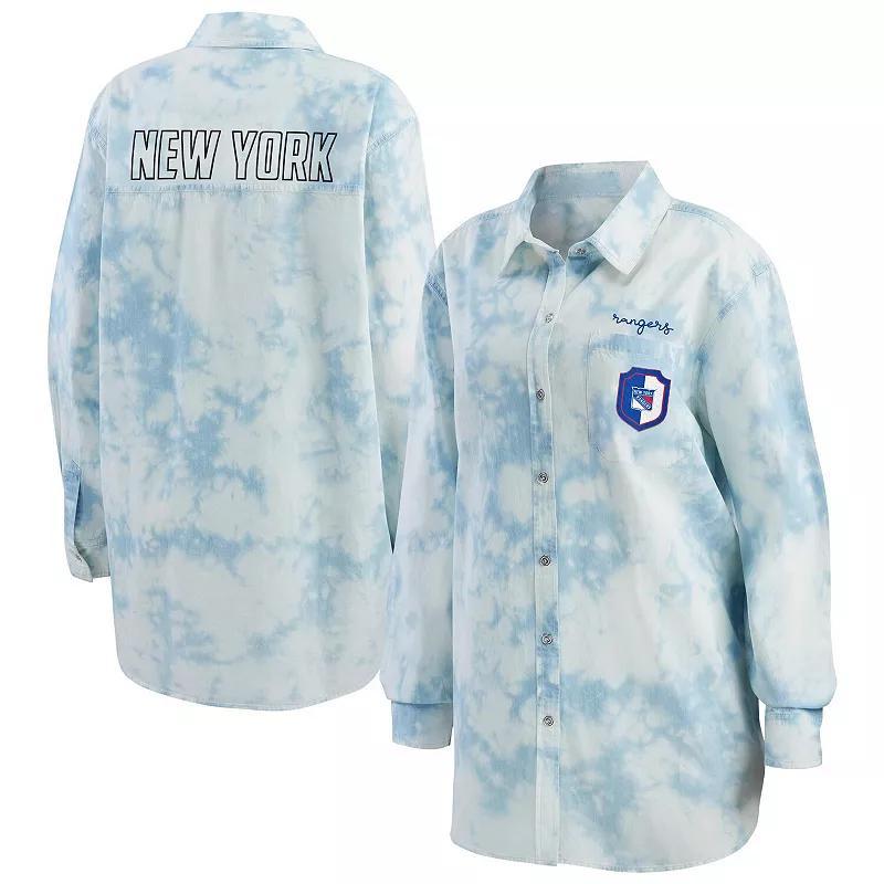 Women's WEAR by Erin Andrews White Vegas Golden Knights Oversized Tie-Dye Button-Up Denim Shirt, Size: XL, Lvk White Product Image
