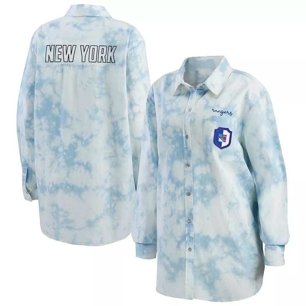 Women's WEAR by Erin Andrews White Vegas Golden Knights Oversized Tie-Dye Button-Up Denim Shirt, Size: XL, Lvk White Product Image